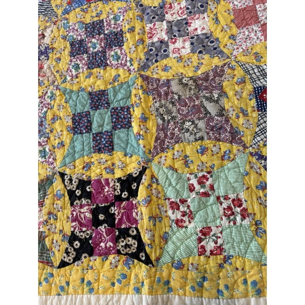 Vintage Handmade Patchwork Quilt Rob Peter to Pay Paul Twin 80x61 Hand Quilted
